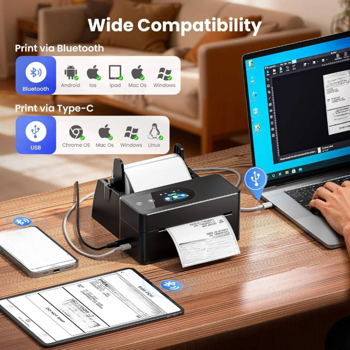 Wireless 4X6 Shipping Label Printer PM64D - Interactive Touchscreen High-Speed Thermal Label Maker