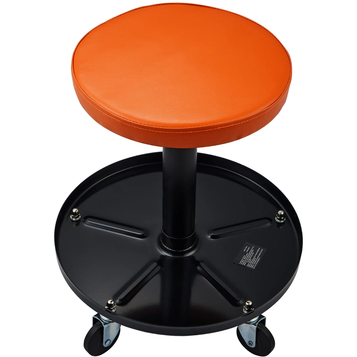 Mechanic Stool, 250 LBS Rolling Pneumatic Creeper Garage/Shop Seat, Adjustable Height 22 In-28 in Padded Rolling Workshop Stool with Tool Tray, for Garage, Shop, Auto Repair, Black+Orange