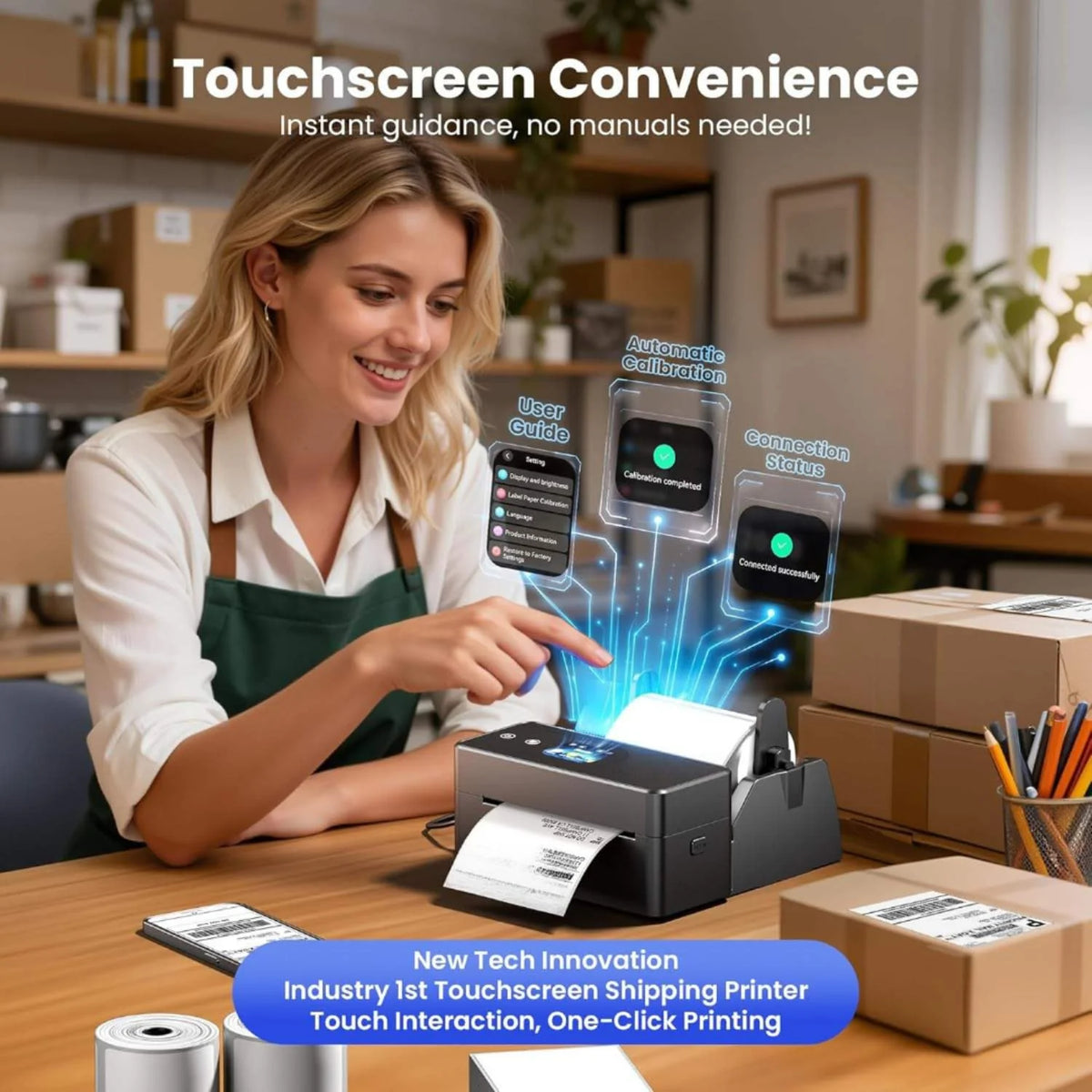 Wireless 4X6 Shipping Label Printer PM64D - Interactive Touchscreen High-Speed Thermal Label Maker