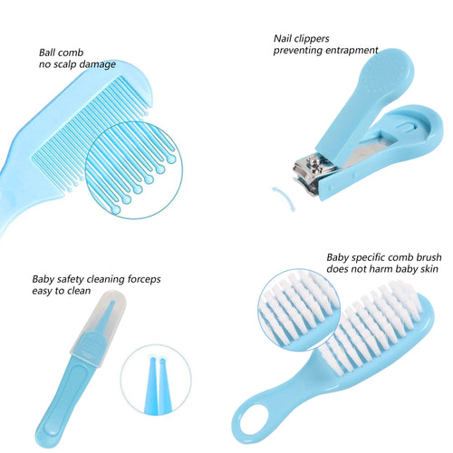 10 in 1 Baby Healthcare and Grooming Kit,Safety Newborn Nursery Care Set, with Hair Brush Comb,Nail Clipper,Thermometer,Pacifier Clip,Nasal Aspirator for Newborn Infant Baby-Blue