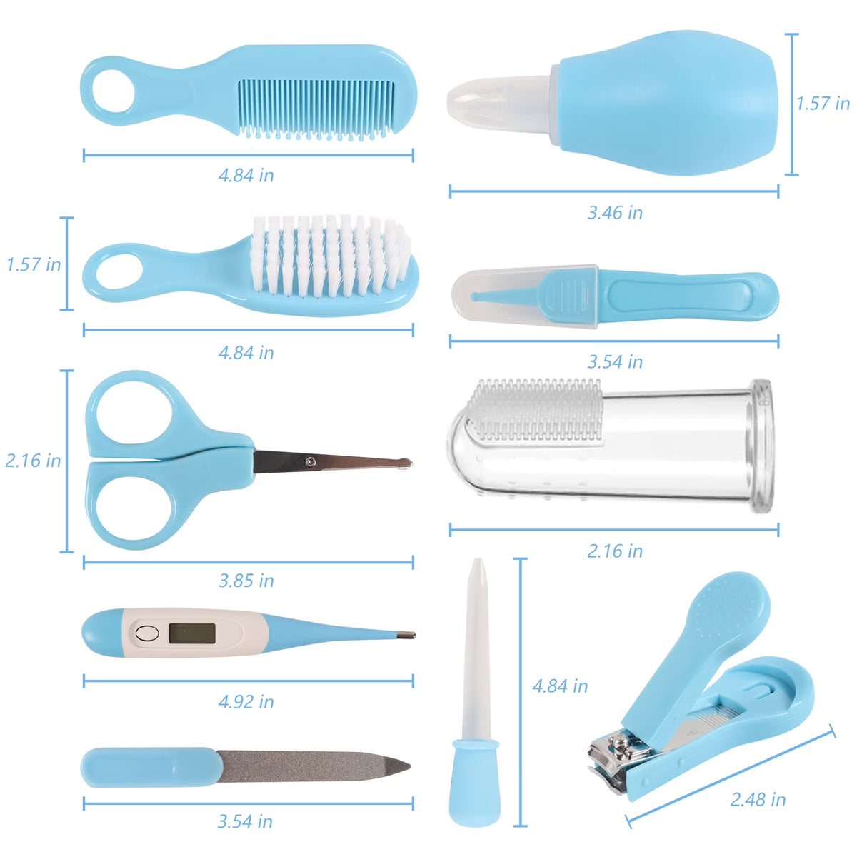 10 in 1 Baby Healthcare and Grooming Kit,Safety Newborn Nursery Care Set, with Hair Brush Comb,Nail Clipper,Thermometer,Pacifier Clip,Nasal Aspirator for Newborn Infant Baby-Blue