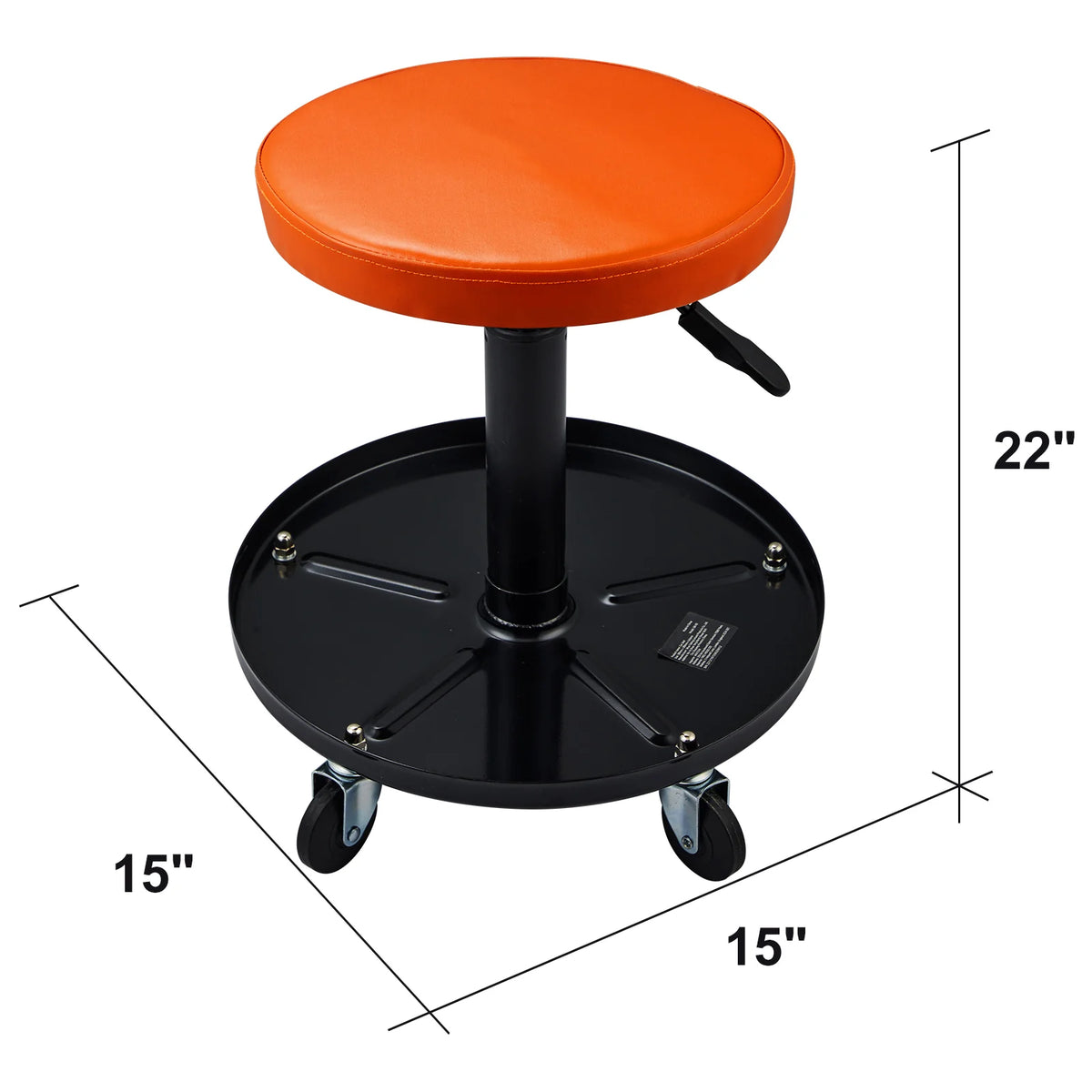 Mechanic Stool, 250 LBS Rolling Pneumatic Creeper Garage/Shop Seat, Adjustable Height 22 In-28 in Padded Rolling Workshop Stool with Tool Tray, for Garage, Shop, Auto Repair, Black+Orange