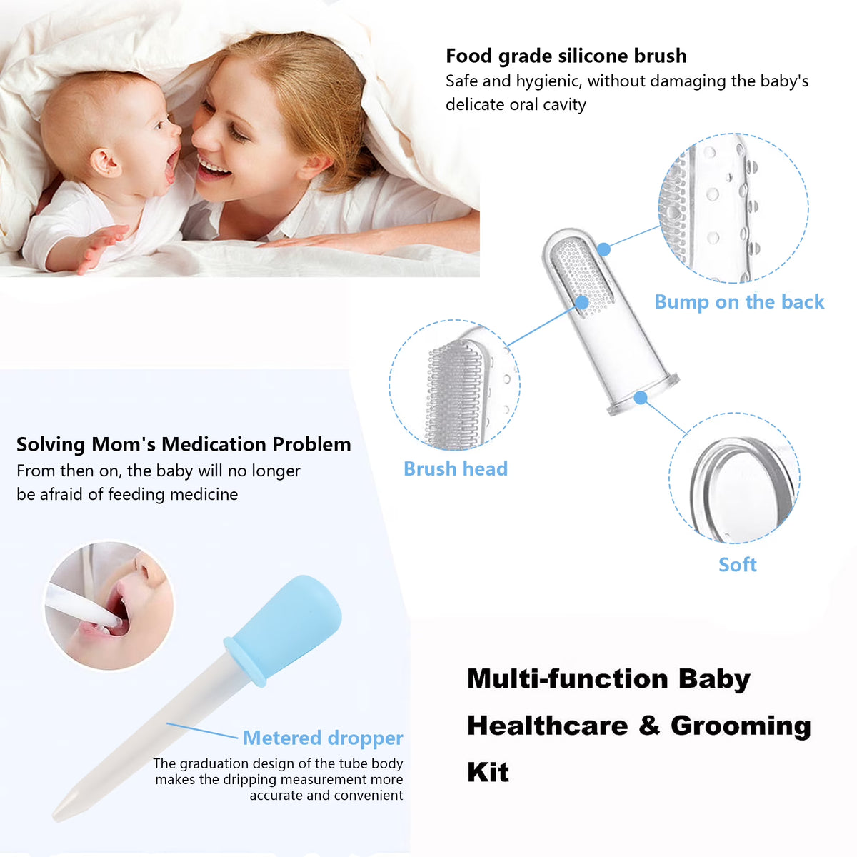 10 in 1 Baby Healthcare and Grooming Kit,Safety Newborn Nursery Care Set, with Hair Brush Comb,Nail Clipper,Thermometer,Pacifier Clip,Nasal Aspirator for Newborn Infant Baby-Blue